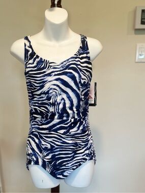 Navy and White Zebra Print One-Piece Swimsuit sz12